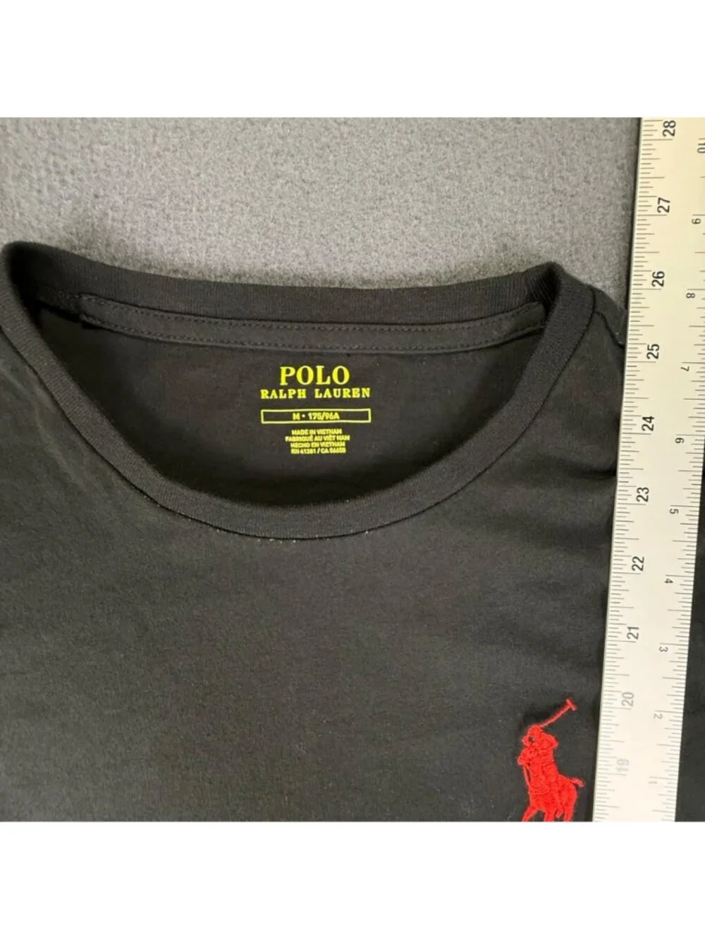 Polo Ralph Lauren Long Sleeve T-Shirt Black Big Pony Sleeve Print Mens Med EUC